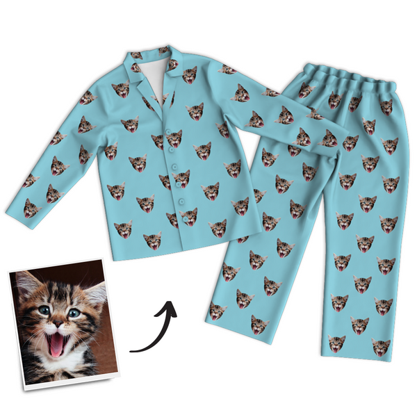 Multi-Color Custom Photo Long Sleeve Pajamas, Sleepwear, Nightwear