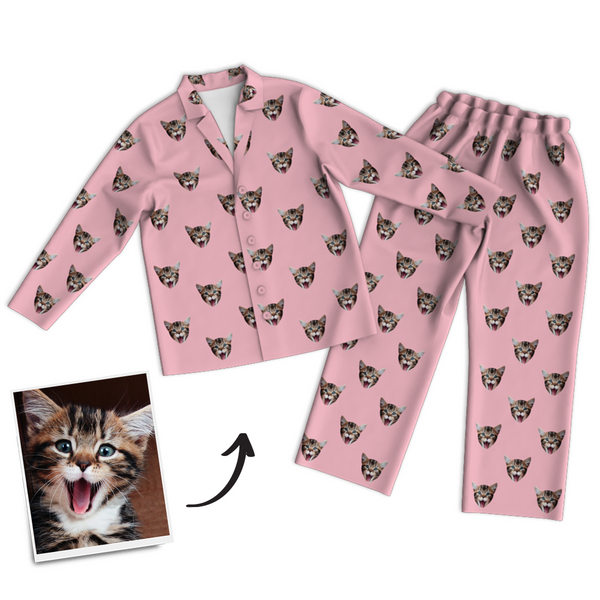Multi-Color Custom Photo Long Sleeve Pajamas, Sleepwear, Nightwear