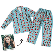 Multi-Color Custom Photo Long Sleeve Pajamas, Sleepwear, Nightwear - Heart