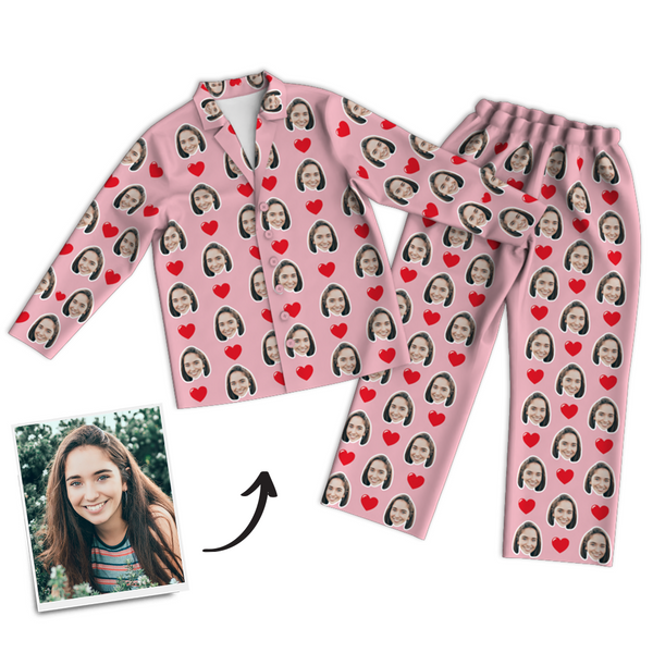 Multi-Color Custom Photo Long Sleeve Pajama Top, Sleepwear, Nightwear - Heart