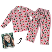 Multi-Color Custom Photo Long Sleeve Pajamas, Sleepwear, Nightwear - Heart