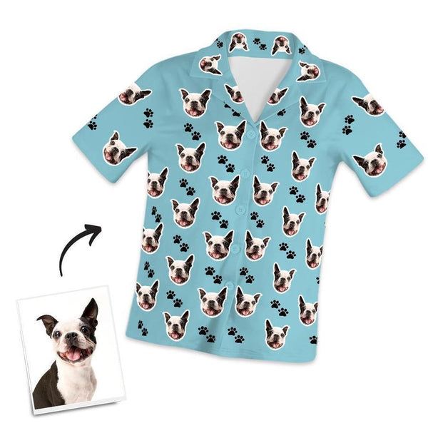 Custom Dog Paw On Short Sleeved And Pants With Face Pajamas