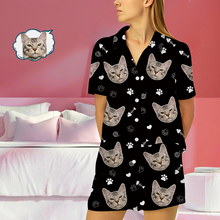 Custom Cat Face Pajamas Short Sleeved Shirt and Pants
