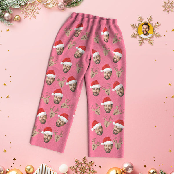 Custom Face Deer Pajamas Personalised Pink Pajamas Women Men Set Christmas Gift - MyFaceBoxerUK