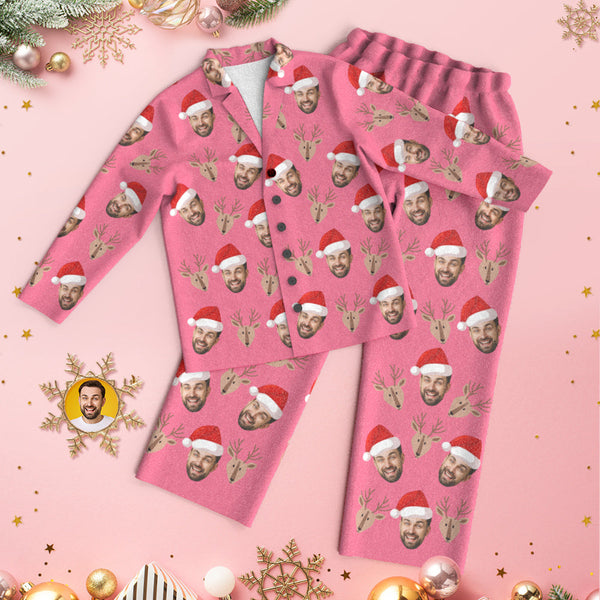Custom Face Deer Pajamas Personalised Pink Pajamas Women Men Set Christmas Gift - MyFaceBoxerUK