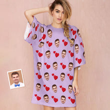 Custom Photo Face Nightdress Personalised Women's Oversized Nightshirt Heart Design Gifts - MyFaceBoxerUK