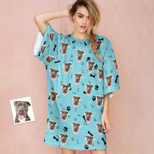 Custom Dog Face Nightdress Personalised Photo Women's Oversized Colorful Nightshirt Bone Gifts For Women - MyFaceBoxerUK