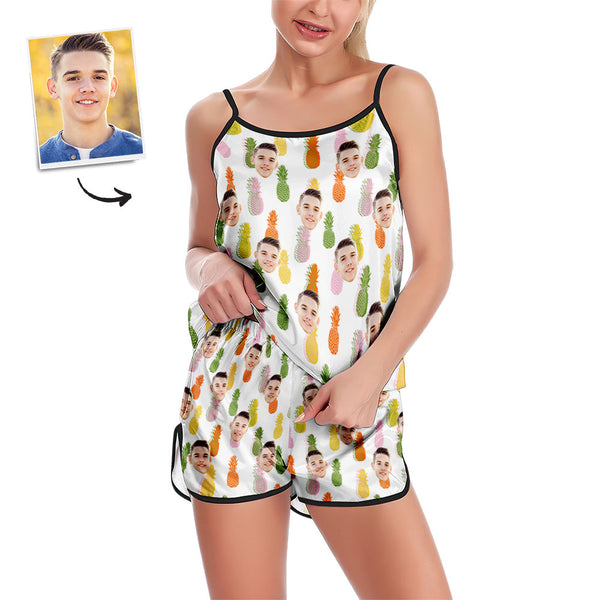 Custom Face Camisole Sleepwear Colorful Pineapples Personalized Lingerie Set Summer Pajamas - MyFaceBoxerUK