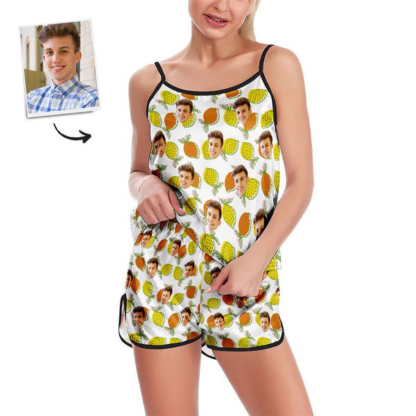 Custom Face Camisole Sleepwear Colorful Lemon Personalized Lingerie Set Summer Pajamas - MyFaceBoxerUK