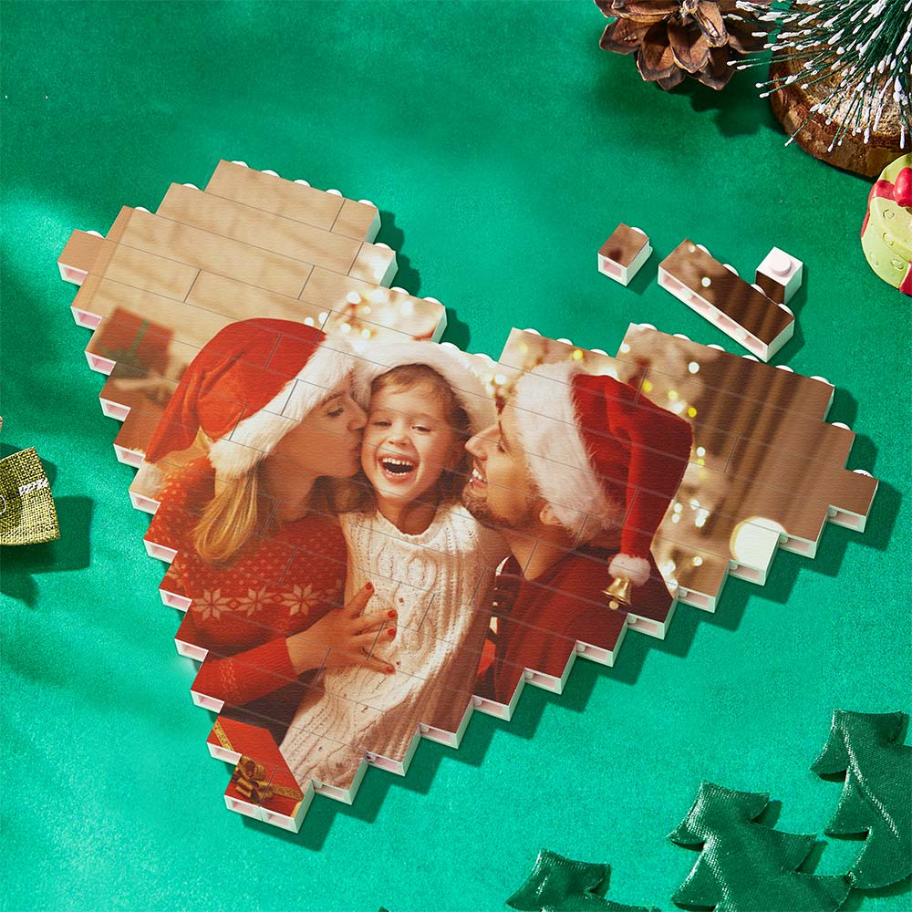 Christmas Gifts Custom Building Brick Personalised Photo Block Heart Shaped - MyFaceBoxerUK