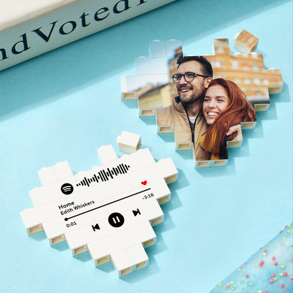 Custom Spotify Code Building Brick Personalised Photo Block Heart Shape - MyFaceBoxerUK