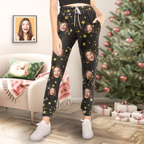 Custom Face Sweatpants Christmas Stars Personalised Unisex Joggers Funny Christmas Gift - MyFaceBoxerUK