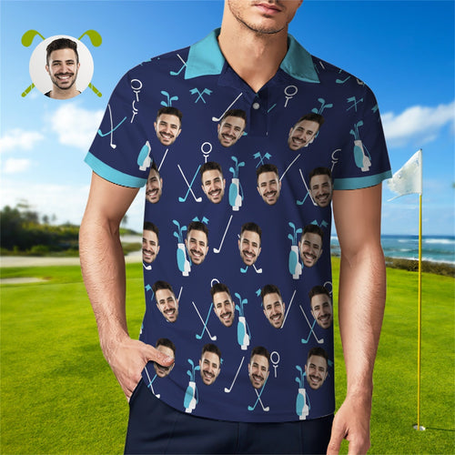 Custom Face Blue Polo Shirt For Men Personalized Golf Shirts - MyFaceBoxerUK