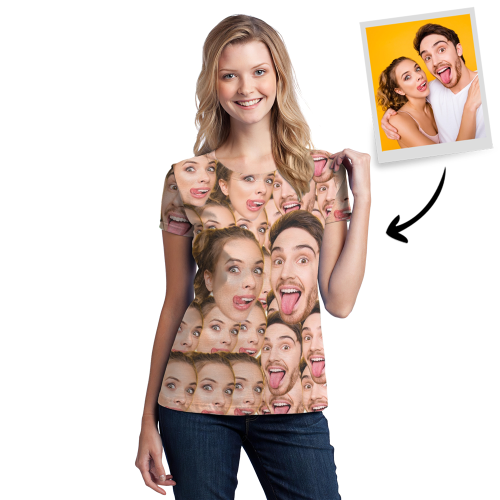 Custom Couple Face Mash Photo T-shirt