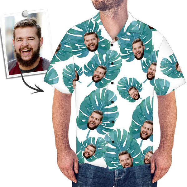 Custom Face Shirt Men's All Over Print Hawaiian Shirt Leaves