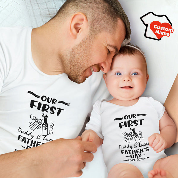 Personalized Name Shirt Custom Daddy And Baby Matching Outfits Our First Father's Day Gifts Beer