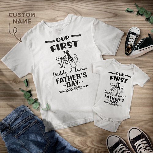 Personalized Name Shirt Custom Daddy And Baby Matching Outfits Our First Father's Day Gifts Beer