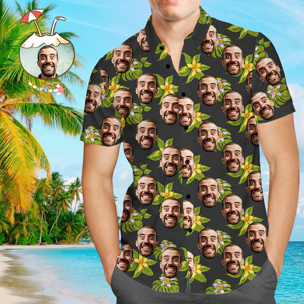 Custom Face Mash Shirt Men's All Over Print Hawaiian Shirt Flower