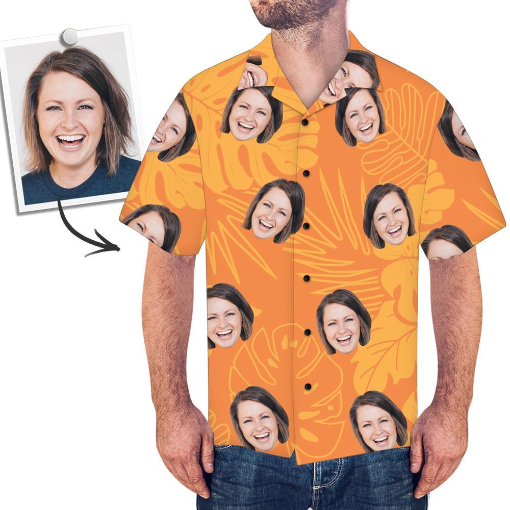 Custom Face Shirt Men's All Over Print Hawaiian Shirt Orange Leaves