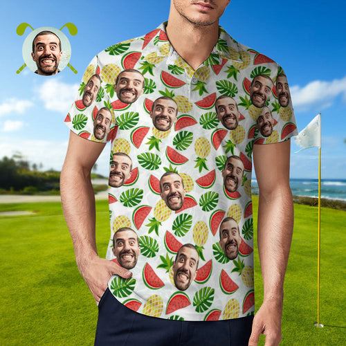 Men's Custom Face Polo Shirt Pineapples and Watermelon Personalized Hawaiian Golf Shirts - MyFaceBoxerUK