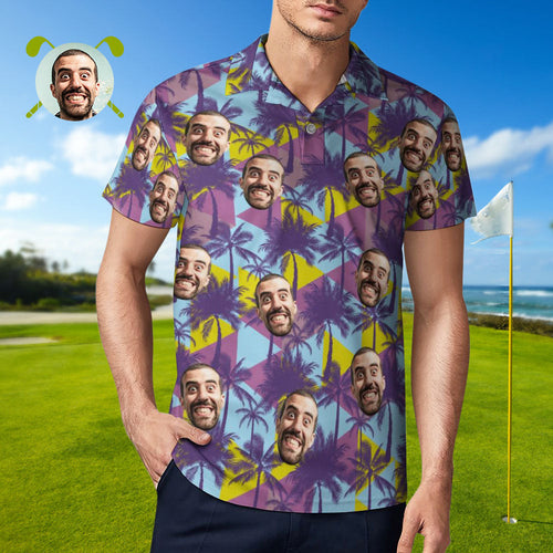 Men's Custom Face Polo Shirt Colorful Coconut Trees Personalized Hawaiian Golf Shirts - MyFaceBoxerUK