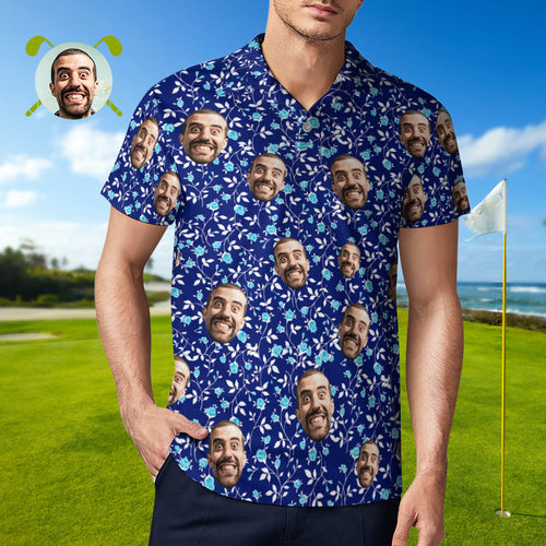 Custom Face Polo Shirt For Men Flower Power Personalized Hawaiian Golf Shirts - MyFaceBoxerUK
