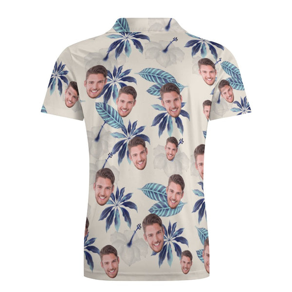 Custom Face Polo Shirt For Men Flowers and Leaves Personalized Hawaiian Golf Shirts - MyFaceBoxerUK