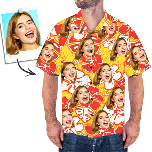 Custom Face Shirt Men's All Over Print Hawaiian Shirt Yellow Color