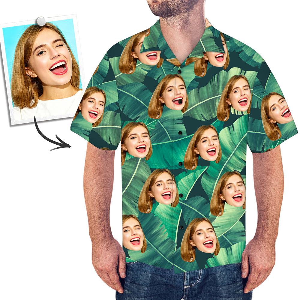 Custom Face Shirt Men's All Over Print Hawaiian Shirt Coconut Leaf