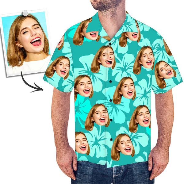Custom Face Shirt Men's All Over Print Hawaiian Shirt Blue Color