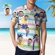 Custom Face Blue Palm Tree Polo Shirt For Men Personalized Hawaiian Golf Shirts - MyFaceBoxerUK