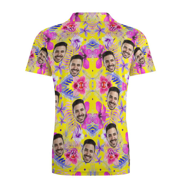 Custom Face Pink Hibiscus Polo Shirt For Men Personalized Hawaiian Golf Shirts - MyFaceBoxerUK