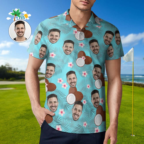 Custom Face Coconut Polo Shirt Men's Personalized Hawaiian Golf Shirts - MyFaceBoxerUK