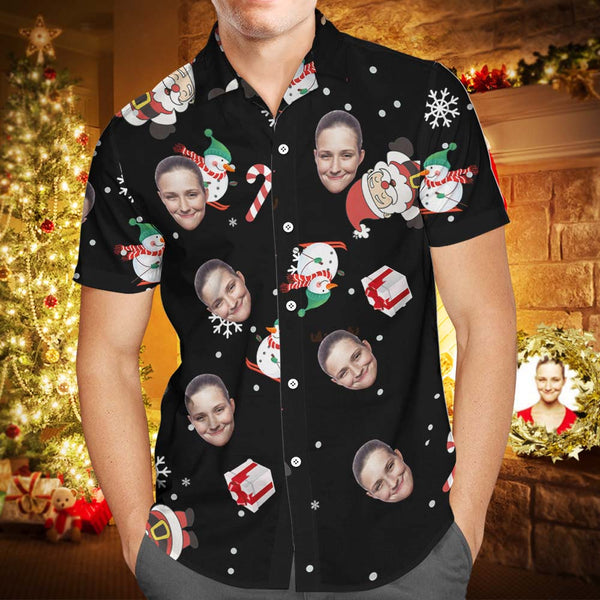 Custom Face Personalised Christmas Hawaiian Shirt Snowman Skiing Candy Cane Holiday Gifts