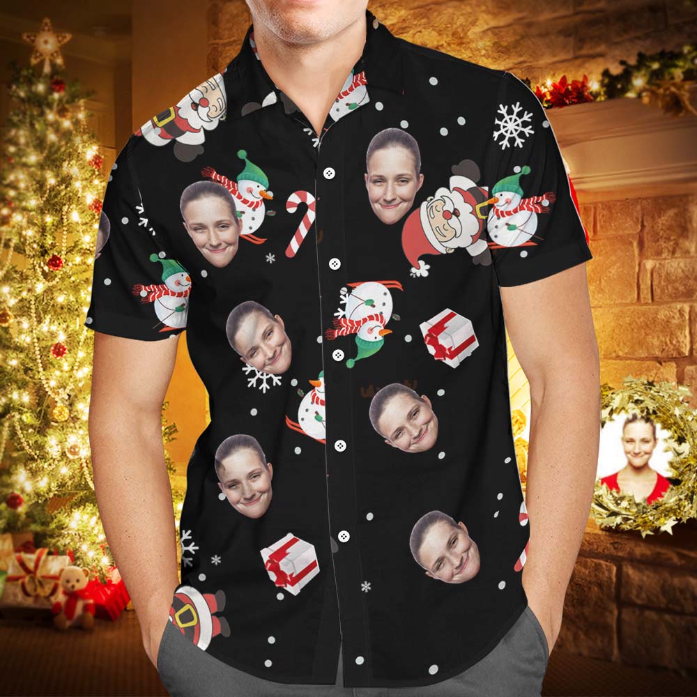 Custom Face Personalised Christmas Hawaiian Shirt Snowman Skiing Candy Cane Holiday Gifts