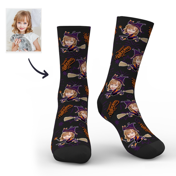 Halloween Customized Girl Witch Face Socks