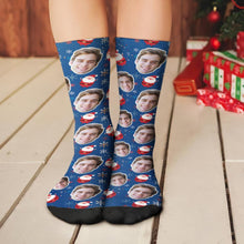 Custom Christmas Socks Personalised Face Socks Unique Christmas Gifts - Deep Blue