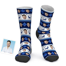 Custom Photo Socks Christmas Socks Christmas Face socks over Nordic Pattern