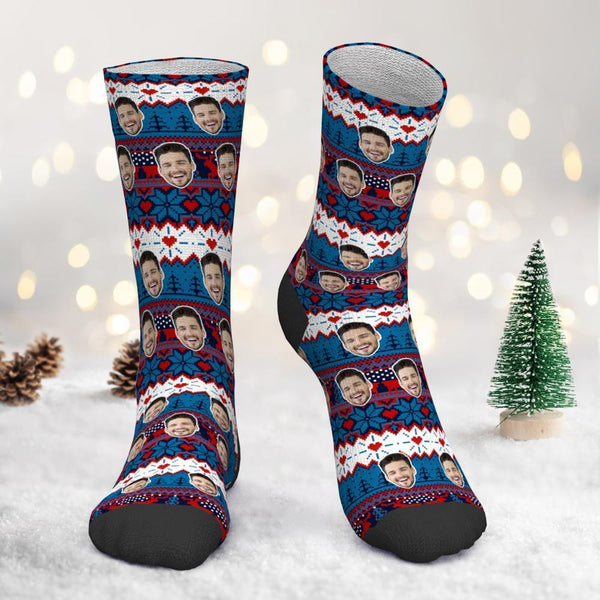Custom Photo Socks Christmas Vintage Pattern Socks