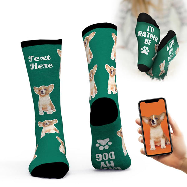 Gifts for Dad, Custom Face Socks Add Pictures And Name - I'd Rather Be With My Dog