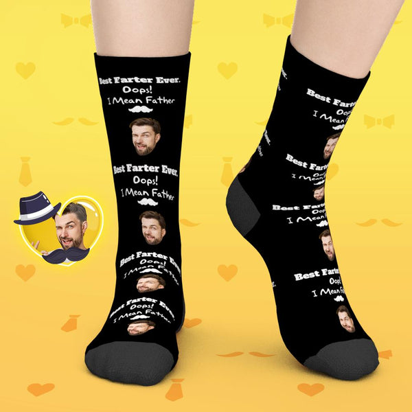 Gifts for Dad, Custom Face Socks Add Pictures And Name - Best Farter Ever, Oops I Mean Father