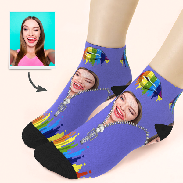 Customized Face Colorful Lip Ankle Socks