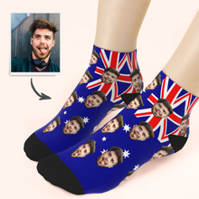 Customized Husband Face Australia Flag Ankle Socks