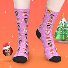 Pink Christmas Custom Face Socks Add Pictures and Name Cute Gift - MyFaceBoxerUK