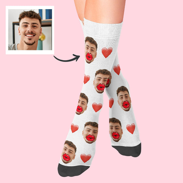 Custom Face Socks AR View Heart and Red Lips Socks Valentine's Day Gift - MyFaceBoxerUK