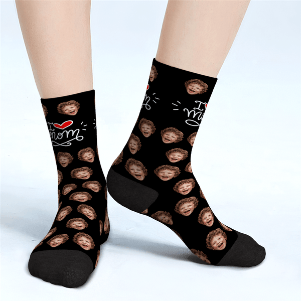 Custom Face Socks Gift For Mom - I Love Mom Mother's Day Gifts