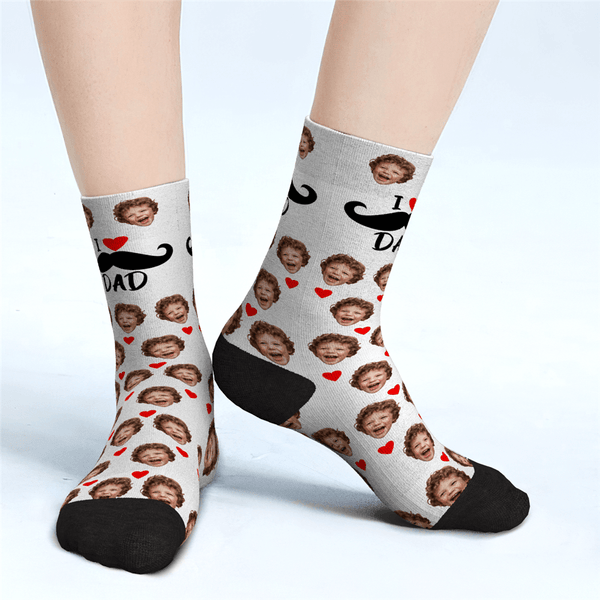 Father's Day Gifts - Custom Heart Face Socks I Love Dad