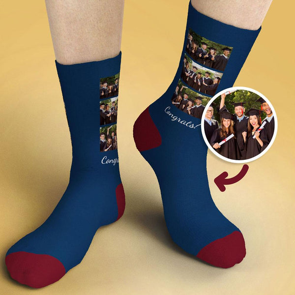 Custom Photo Sock 3 Pictures Graduation Gifts Sock