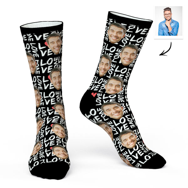 Custom Face Socks Personalised Photo Socks Black Love