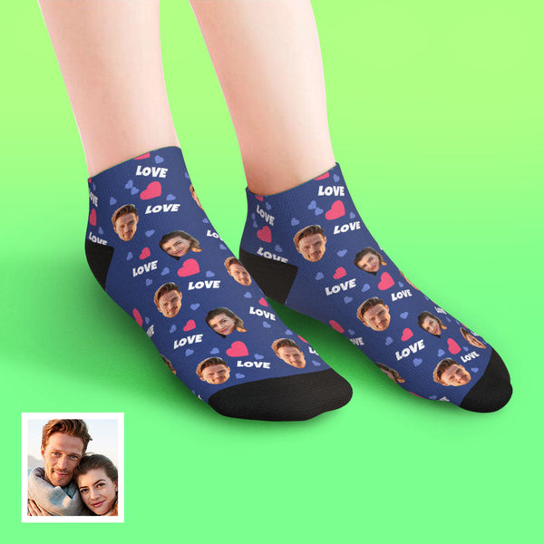 Custom Low Cut Ankle Face Socks For Family - Love
